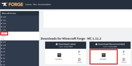 Minecraft Forge は、Download Recommendedを選ぶ